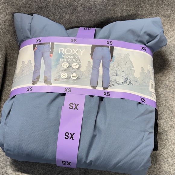 Roxy Dryflight Tech Blue Black Water Resistant Snap Hem Adjustable Snow Pants Xs